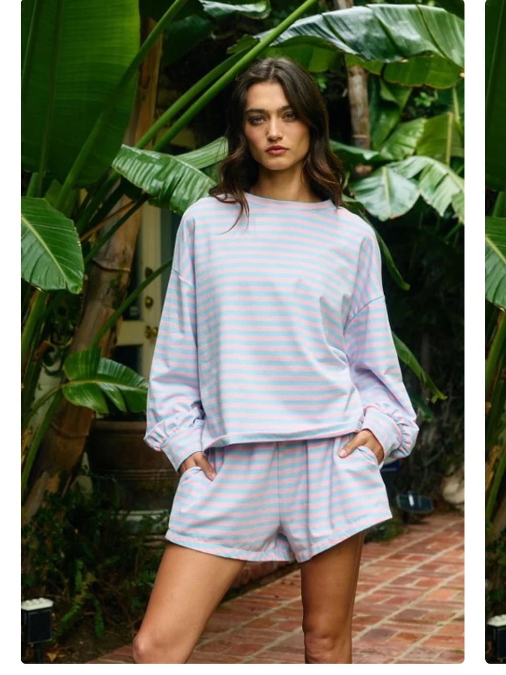 BUCKETLIST Pastel Pink and Light Blue Striped Pajama Set